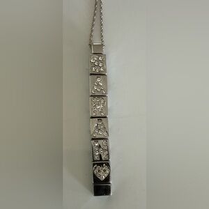 Crystal Letter Link Stretch Necklace - Silver.